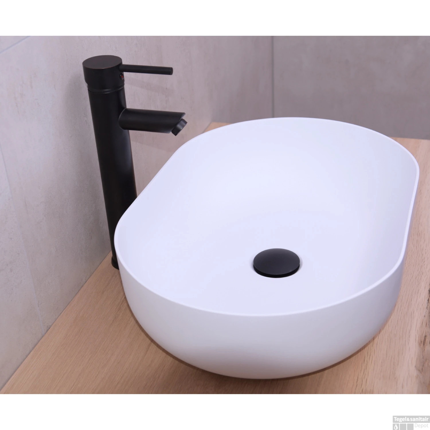 Opbouw Waskom Boss & Wessing Fabiana 50x35x14 Cm Solid Surface Mat Wit - Afbeelding 4