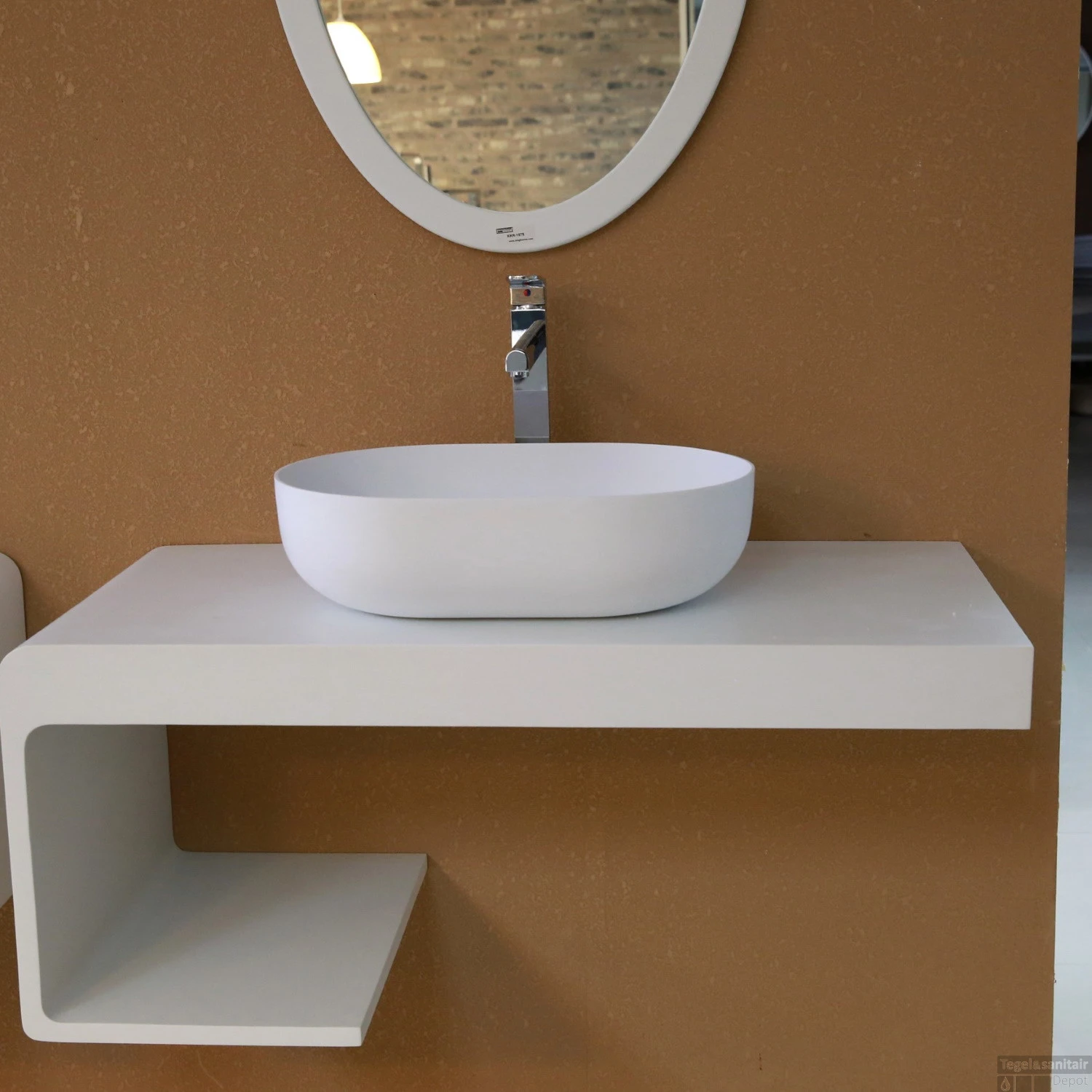 Opbouw Waskom Boss & Wessing Fabiana 50x35x14 Cm Solid Surface Mat Wit - Afbeelding 5