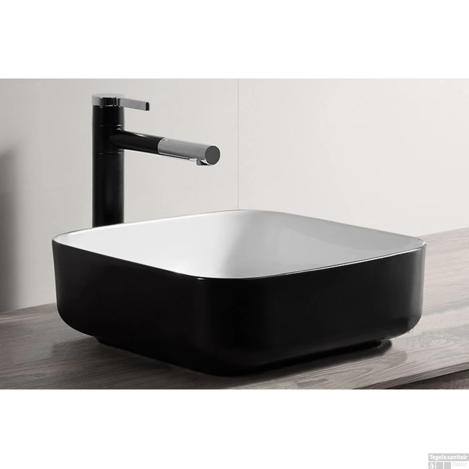 Opbouw Waskom Boss & Wessing Premium 40x40x14 Cm Wit Met Mat Zwarte Buitenkant - Afbeelding 4