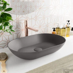 MONDIAZ ONNI Waskom Solid Surface 55cm Kleur DarkGrey / DarkGrey