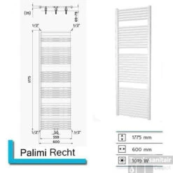 Handdoekradiator Palimi Recht 1775 X 600 Mm Aluminium