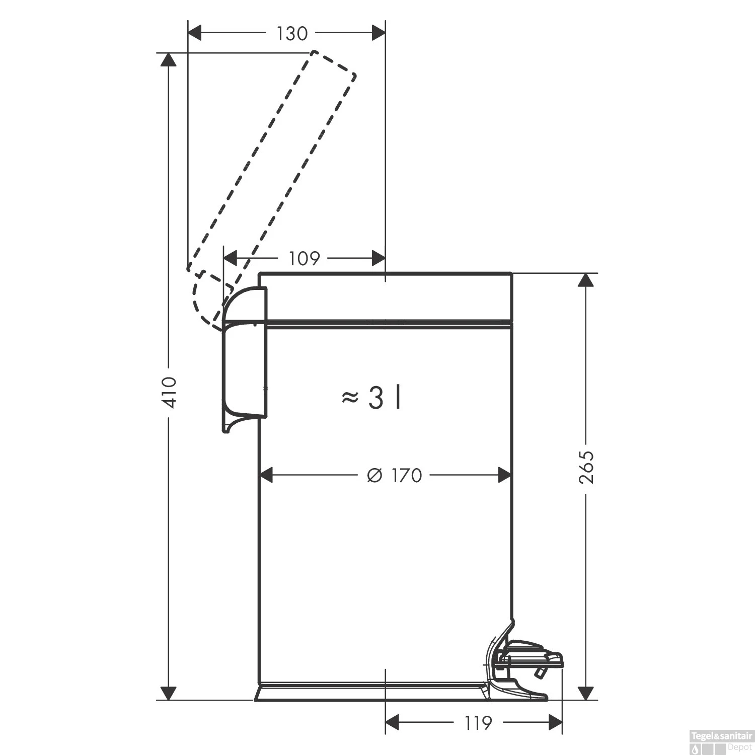 Pedaalemmer AddStoris HansGrohe 3 Liter Chroom 4 Pedaalemmer AddStoris HansGrohe 3 Liter Chroom - Afbeelding 2