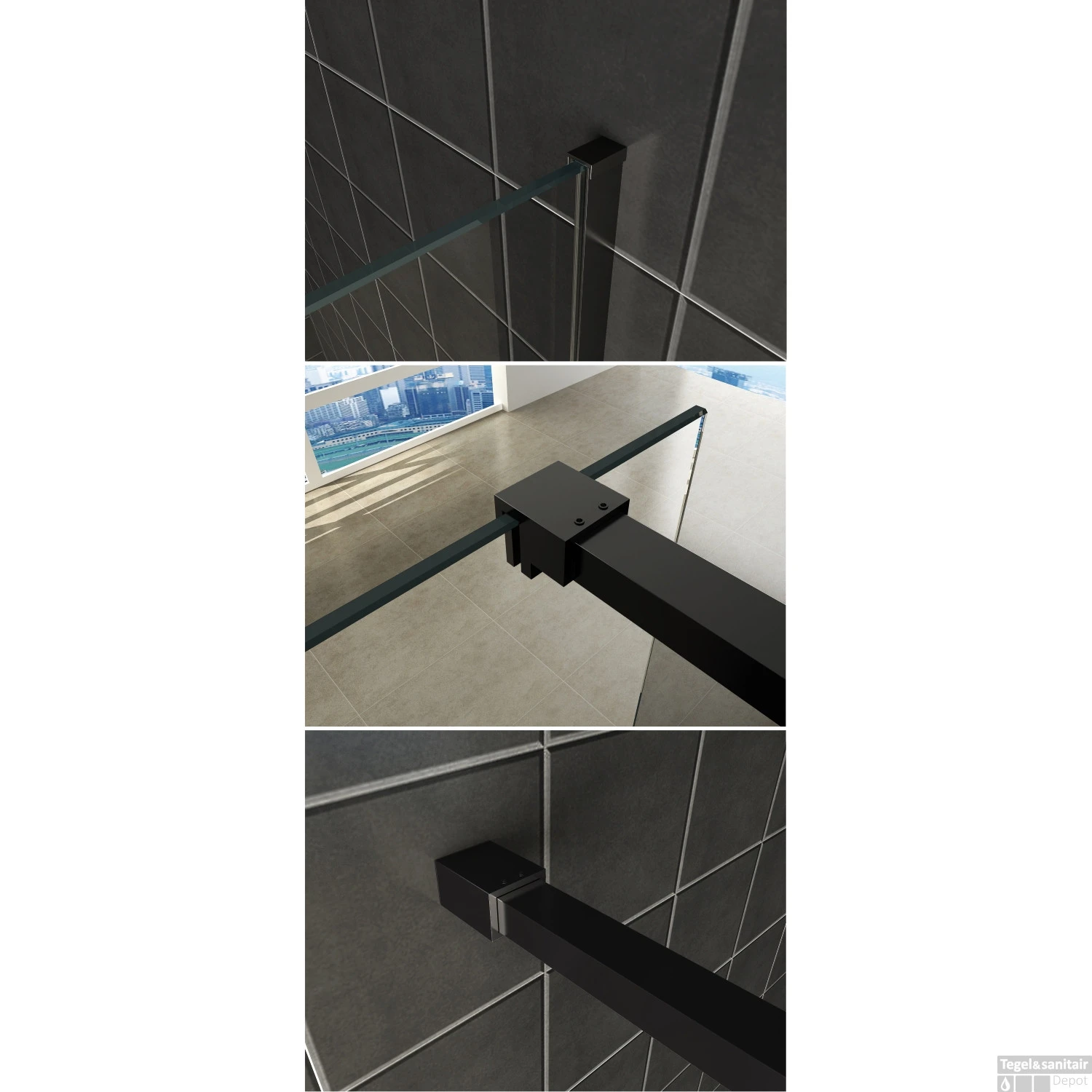 Profielset Met Stabilisatiestang Wiesbaden Slim 120cm Mat Zwart 4 Profielset Met Stabilisatiestang Wiesbaden Slim 120cm Mat Zwart - Afbeelding 2