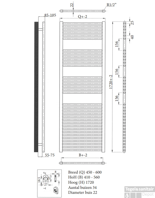 Radiator Sanicare Standaard Recht 920 Watt Inclusief Ophanging 45x172 Cm Wit 10 Radiator Sanicare Standaard Recht 920 Watt Inclusief Ophanging 45x172 Cm Wit - Afbeelding 8