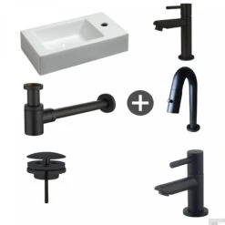 Fonteinpack Rhea Rechts Keramiek 45.5x26x12 Cm Mat Zwart (Keuze Uit 4 Kranen)