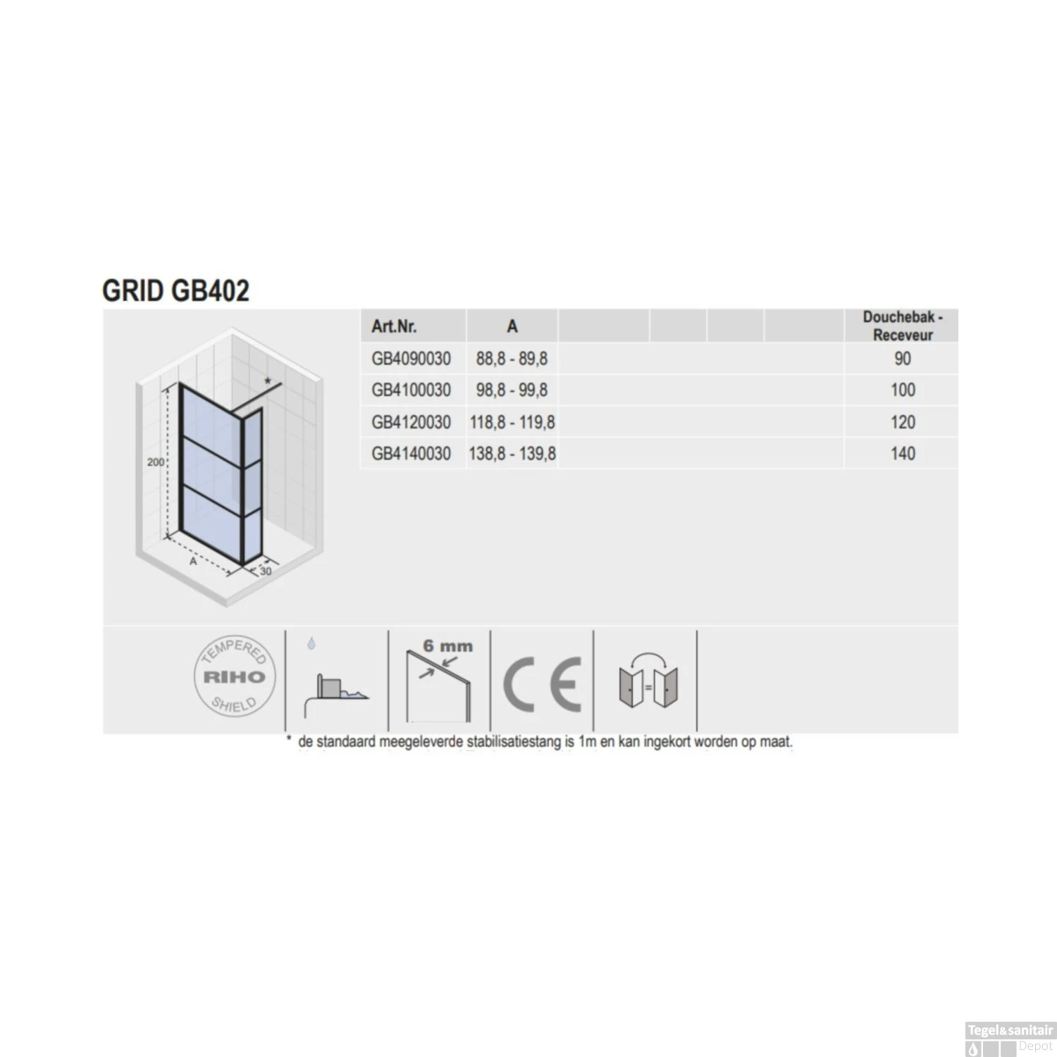 Inloopdouche Met Zijwand Riho Grid 100x200 Cm 6 Mm Helderglas Zwarte Profielen 6 Inloopdouche Met Zijwand Riho Grid 100x200 Cm 6 Mm Helderglas Zwarte Profielen - Afbeelding 4