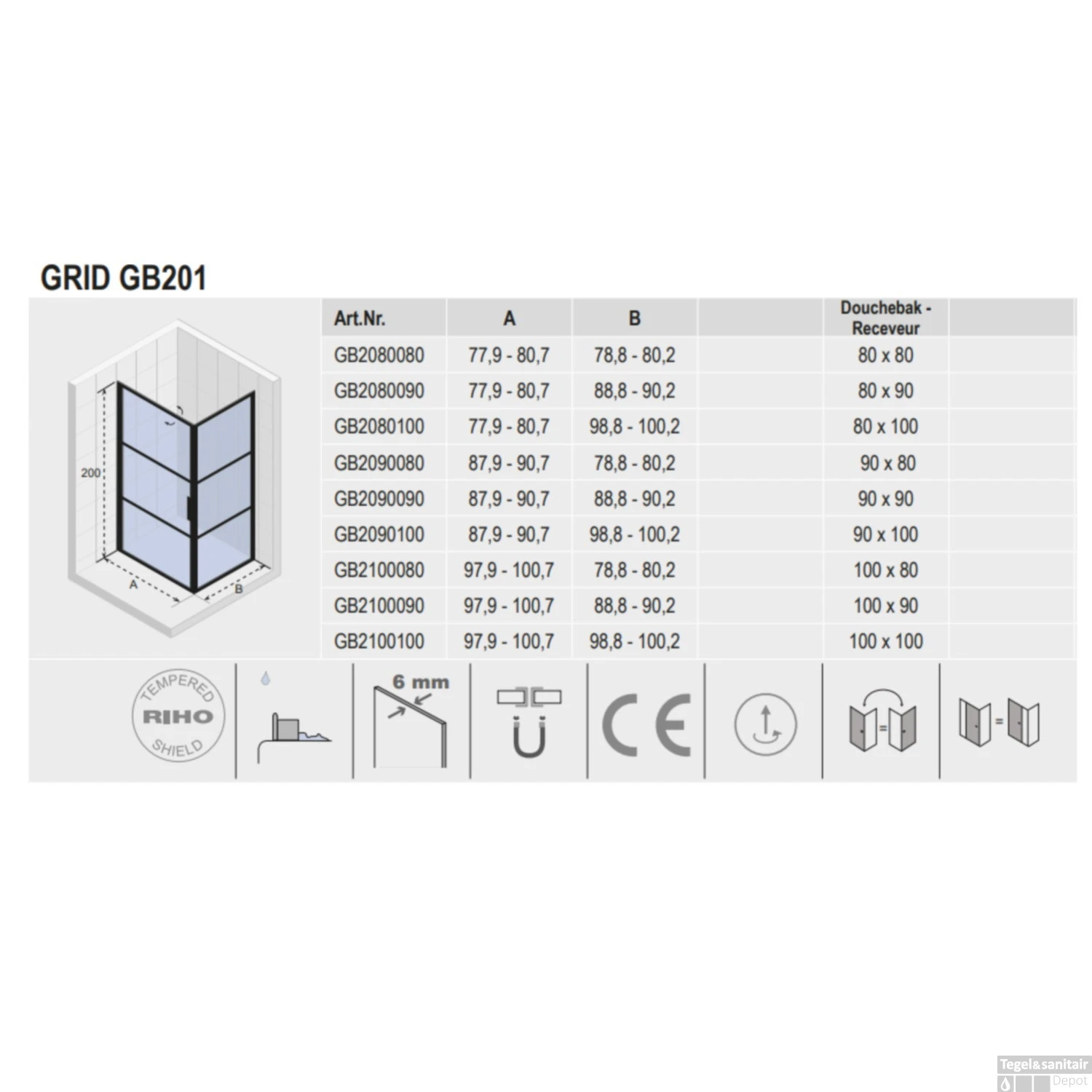 Douchecabine Riho Grid Met Klapdeur 100x90 Cm 6mm Helderglas Zwarte Profielen 6 Douchecabine Riho Grid Met Klapdeur 100x90 Cm 6mm Helderglas Zwarte Profielen - Afbeelding 4