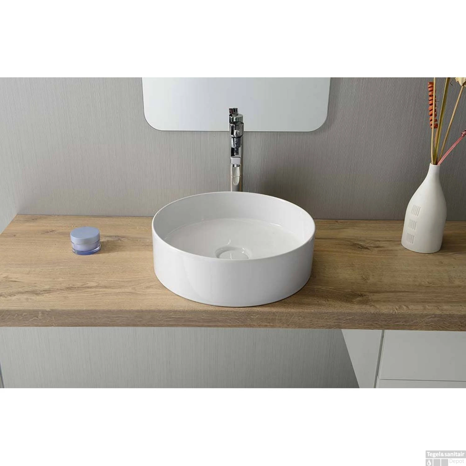 Waskom Sapho Storm Rond 40.5x12 Cm Keramiek Wit (incl Waste) - Afbeelding 3