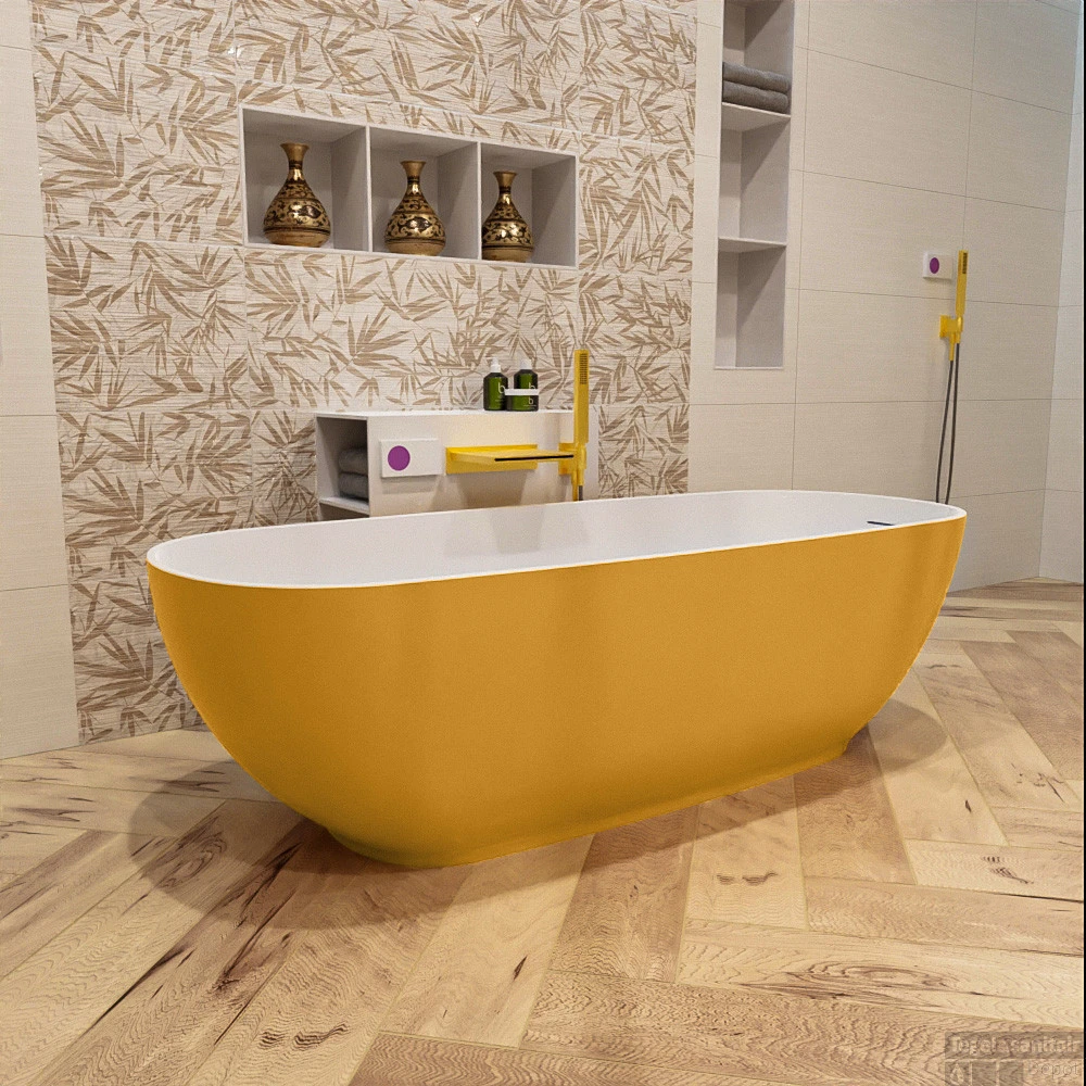 ROCK Vrijstaand Bad 170x70cm Kleur Ocher / Talc 6 ROCK Vrijstaand Bad 170x70cm Kleur Ocher / Talc - Afbeelding 4