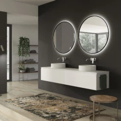 Ronde Badkamerspiegel Xenz Cola 100 Cm Zwarte Kaderrand Met Rondom Verlichting En Spiegelverwarming