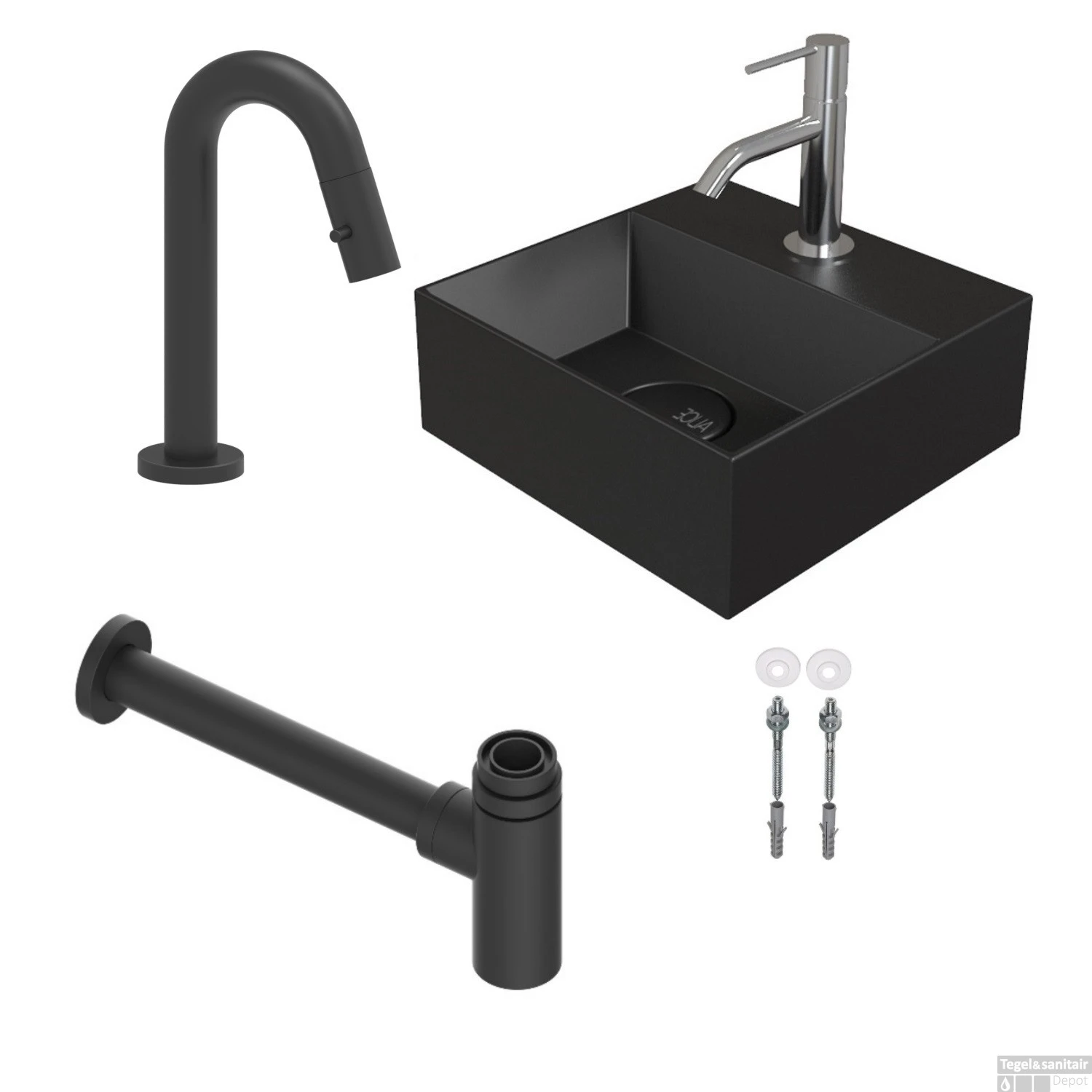 Salenzi Fonteinset Spy 30x30 Cm Mat Zwart (Keuze Uit 8 Kranen In 4 Kleuren) - Afbeelding 14