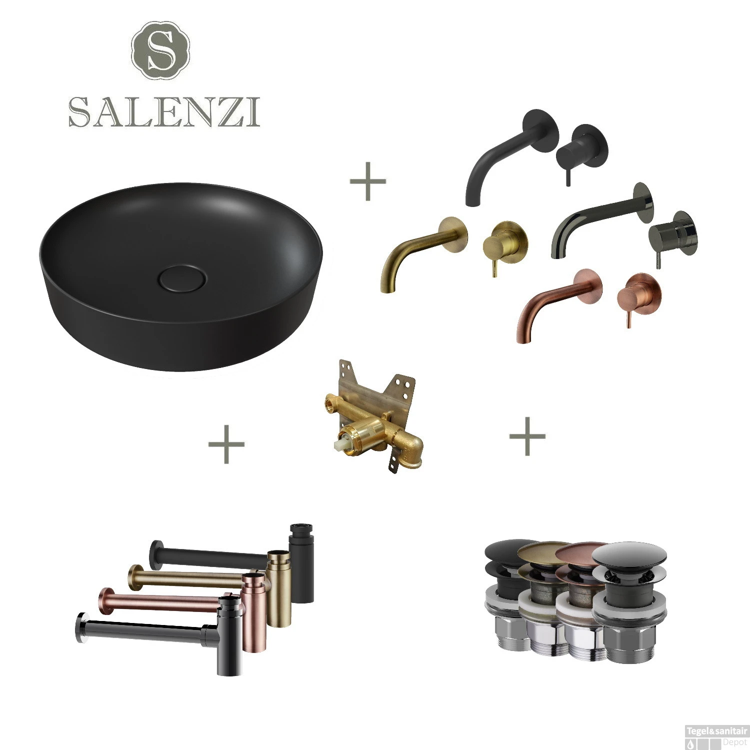 Salenzi Waskomset Form 45x12 Cm Mat Zwart (Keuze Uit 4 Kleuren Kranen) 3 Salenzi Waskomset Form 45x12 Cm Mat Zwart (Keuze Uit 4 Kleuren Kranen)