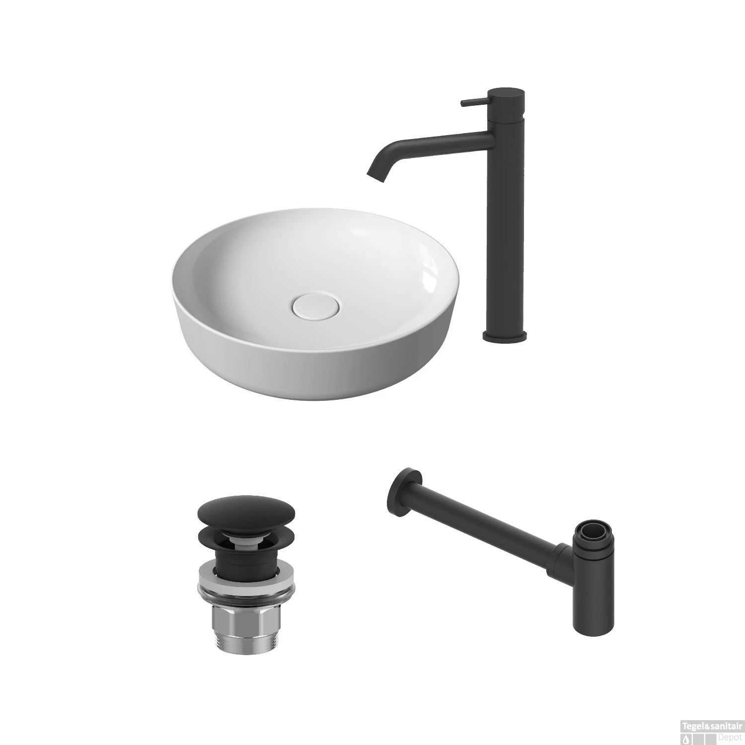 Salenzi Waskomset Form 45x12 Cm Incl Hoge Kraan Mat Wit (Keuze Uit 4 Kleuren Kranen) - Afbeelding 2