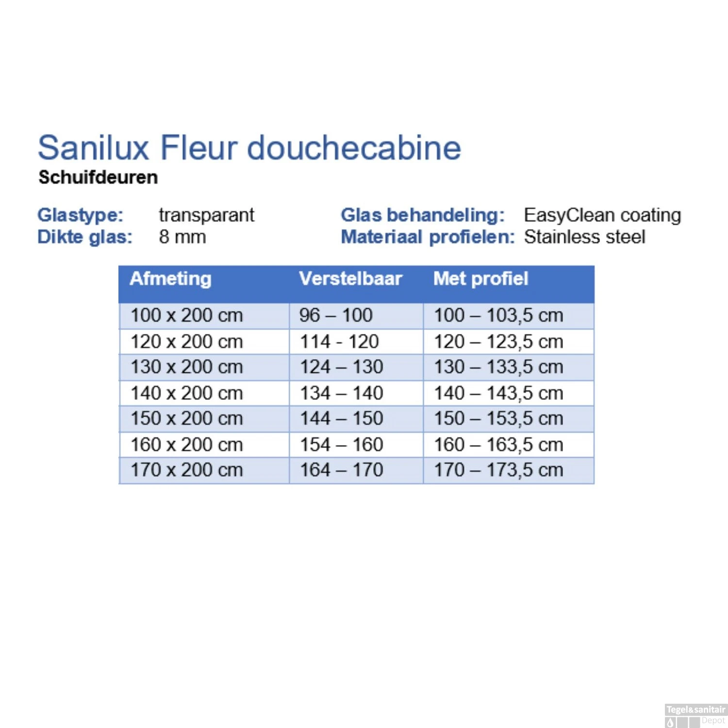 Douchecabine Sanilux Fleur Met Schuifdeur En Vaste Wand (verschillende Opties) 4 Douchecabine Sanilux Fleur Met Schuifdeur En Vaste Wand (verschillende Opties) - Afbeelding 2