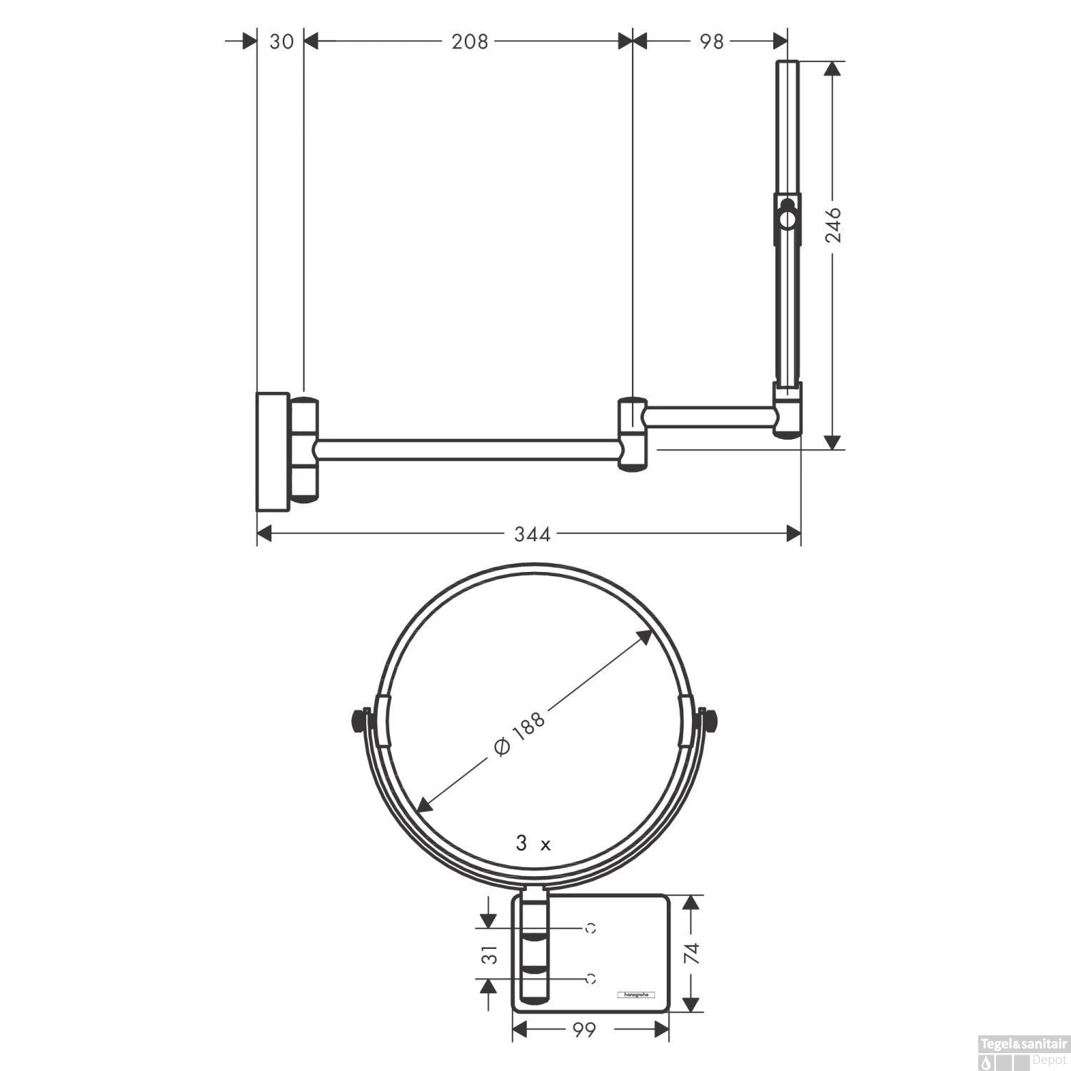 Scheerspiegel AddStoris HansGrohe Geborsteld Zwart Chroom 4 Scheerspiegel AddStoris HansGrohe Geborsteld Zwart Chroom - Afbeelding 2
