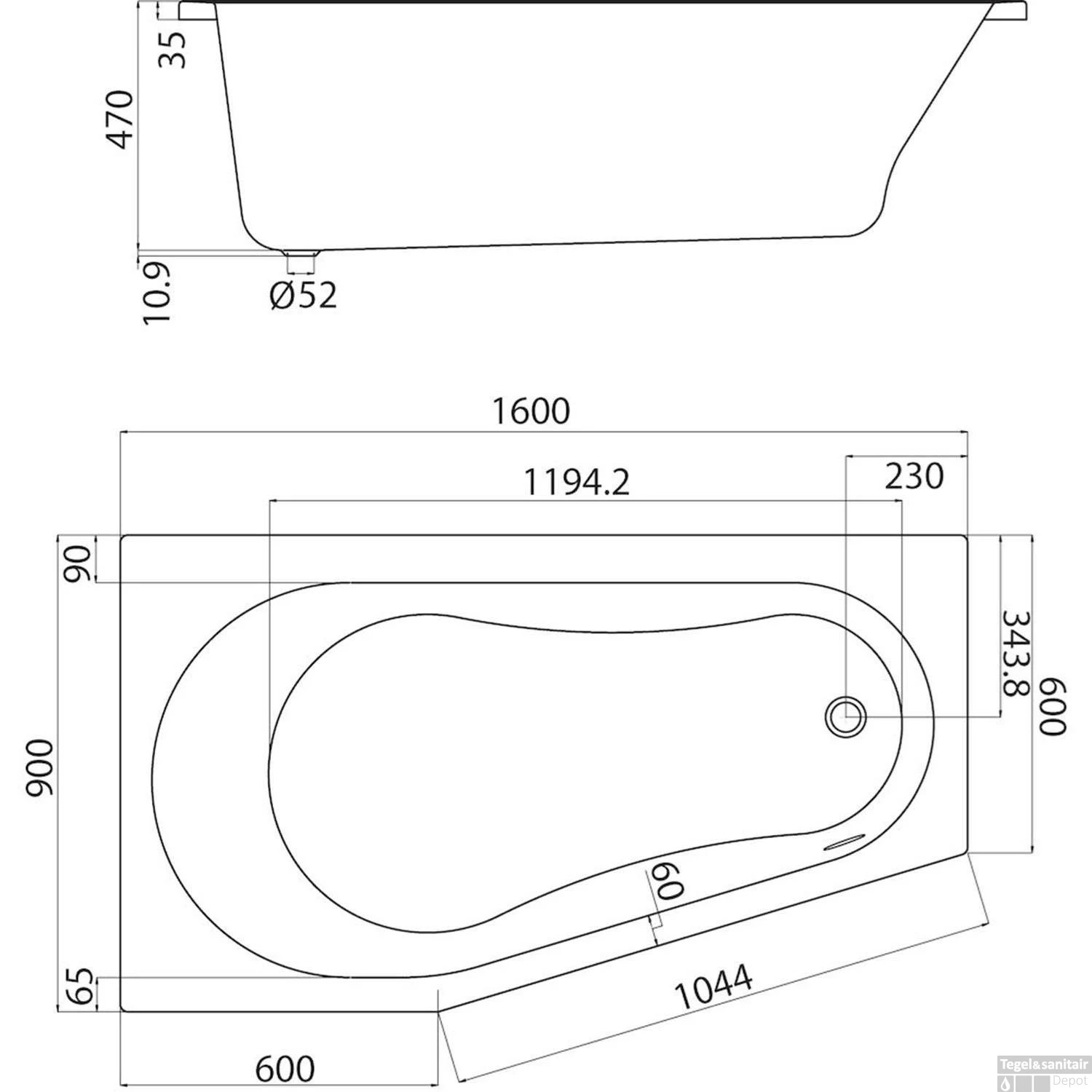 Sealskin Ligbad Optimo Compactbad 160x90x60 Cm Links Wit 4 Sealskin Ligbad Optimo Compactbad 160x90x60 Cm Links Wit - Afbeelding 2