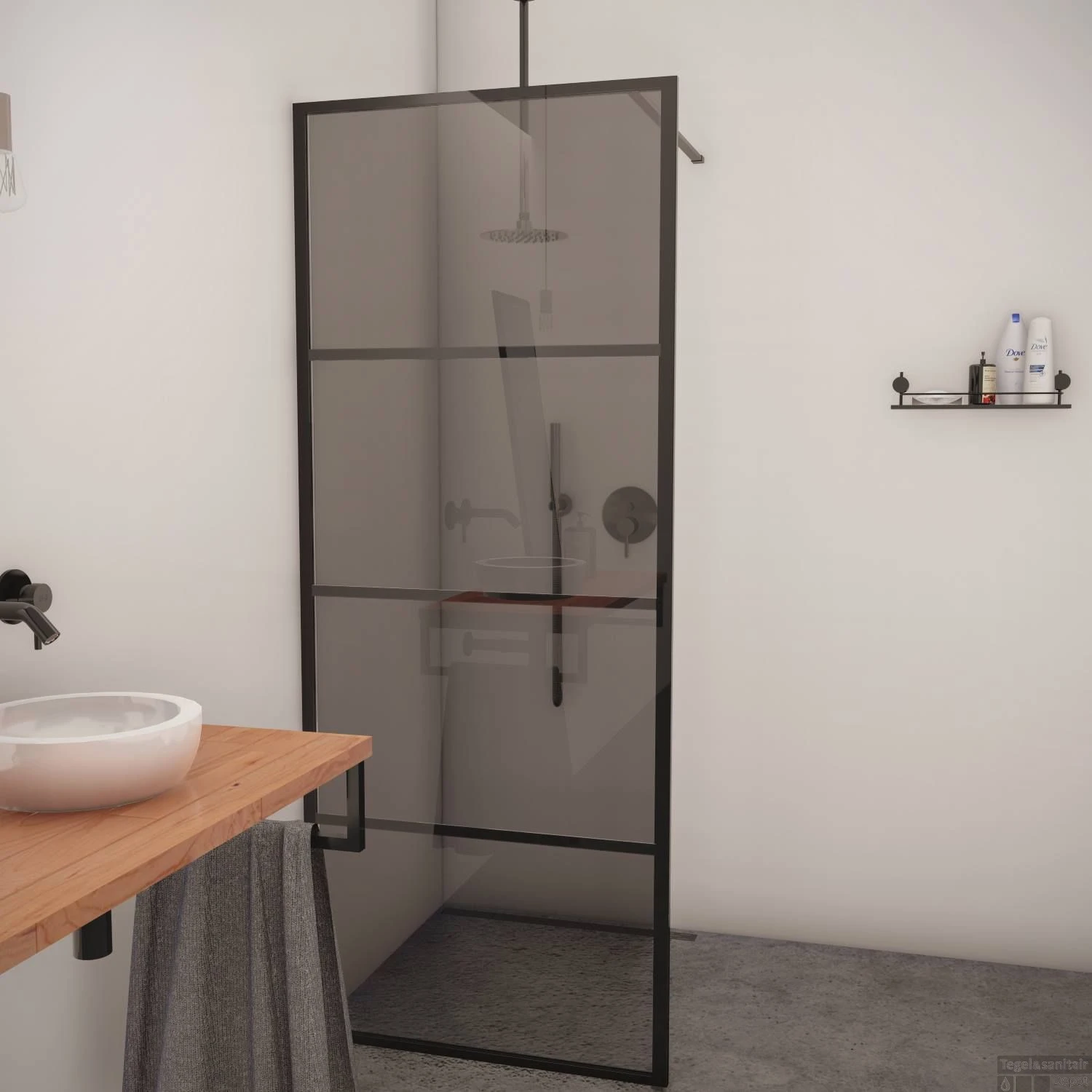 BWS Inloopdouche Smoke Frame 80x200 Cm Rookglas Mat Zwart Raster 3 BWS Inloopdouche Smoke Frame 80x200 Cm Rookglas Mat Zwart Raster