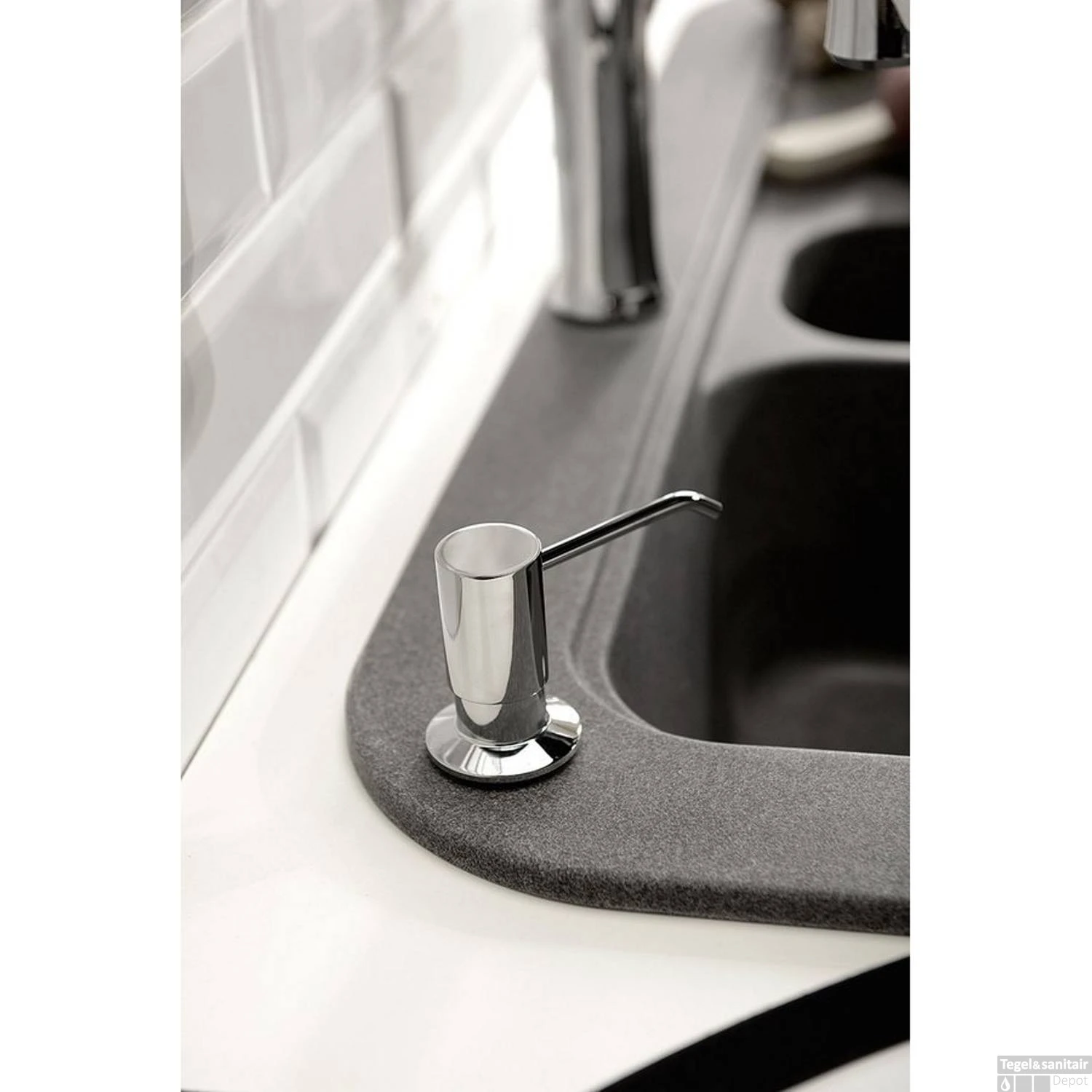 Inbouwzeepdispenser Sapho Kunststof Fles 350 ML Vierkant Chroom 4 Inbouwzeepdispenser Sapho Kunststof Fles 350 ML Vierkant Chroom - Afbeelding 2