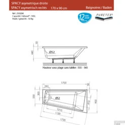 Ligbad Allibert Spacy 170x90 Cm Rechts Asymmetrisch -Sealkin Badkamermeubilair Winkel spacy rechts 170x90 tech