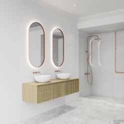 Spiegel Gliss Design Aura 40x100cm Koper Ovaal Met LED Verlichting & Geïntegreerde Spiegelverwarming