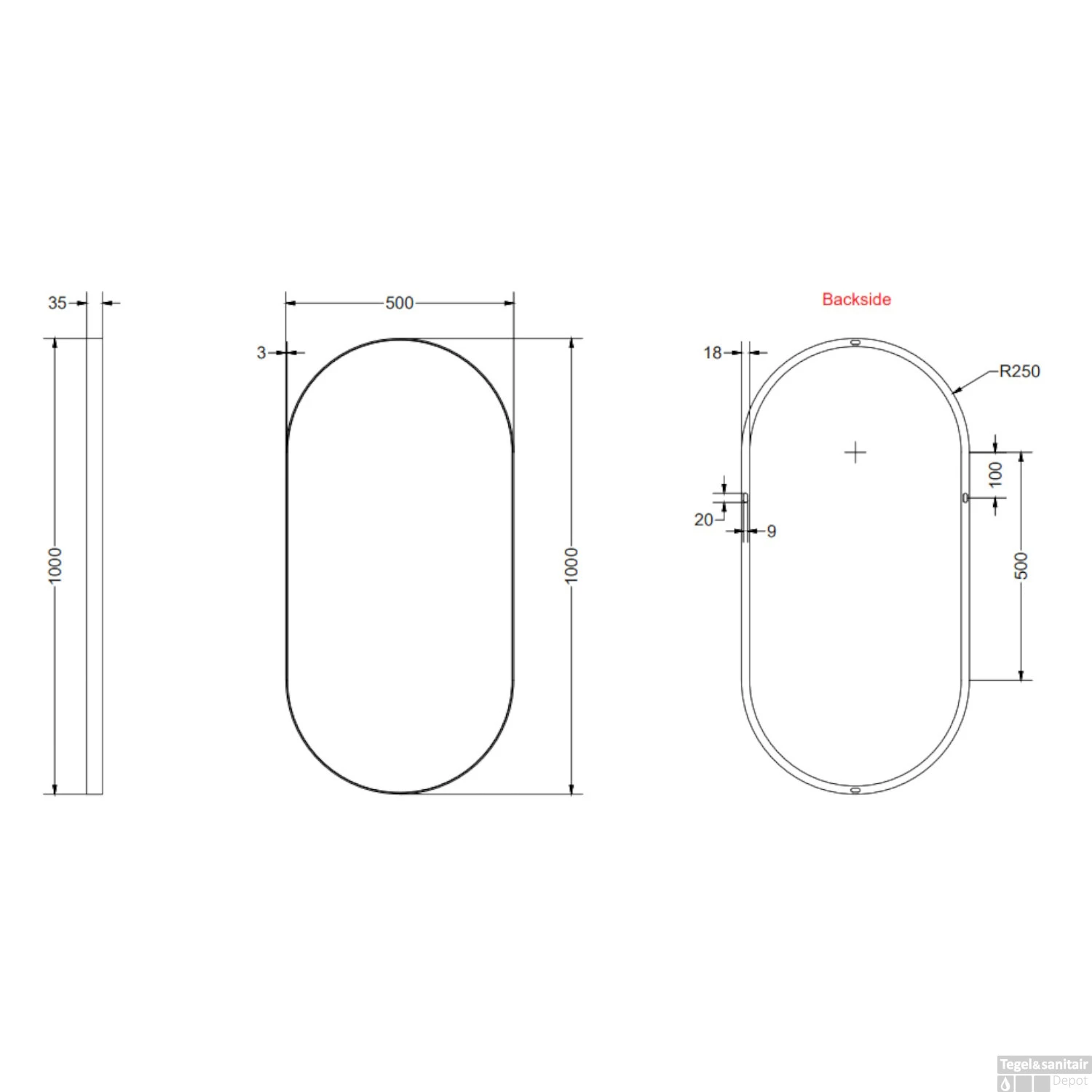 Spiegel Ink SP20 Ovaal In Stalen Kader 50 Cm X 4 Cm X 100 Cm Mat Wit 4 Spiegel Ink SP20 Ovaal In Stalen Kader 50 Cm X 4 Cm X 100 Cm Mat Wit - Afbeelding 2
