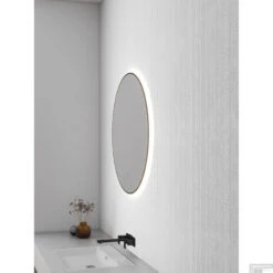 Ronde Spiegel Wiesbaden Novi Met LED, Dimbaar 60 Cm Geborsteld Messing -Sealkin Badkamermeubilair Winkel spiegel novi messing sfeer 1 2