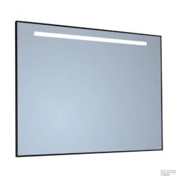 Spiegel Sanicare Q-Mirrors 100x70 Cm Vierkant Met Aan De Bovenkant LED Cold White, Omlijsting Mat Zwart Incl. Ophangmateriaal