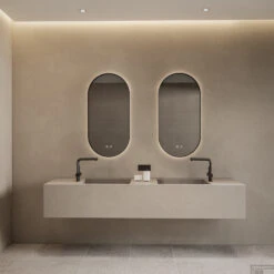 Spiegelcombinatie Boss & Wessing 2x Thyreos 50x100cm Ovaal Met Rand Mat Zwart LED Verlichting & Geïntegreerde Spiegelverwarming -Sealkin Badkamermeubilair Winkel spiegelcombinatie boss wessing 2x thyreos 50x100cm ovaal met rand mat zwart led verlichting ge ntegreerde sfeer
