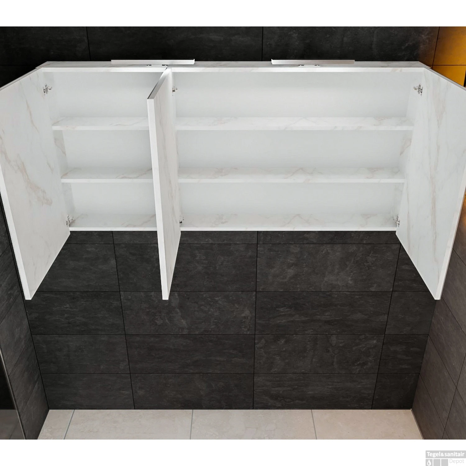 Spiegelkast BWS Valencia 150x70x16 Cm Met Twee Deuren Carrara Mat 5 Spiegelkast BWS Valencia 150x70x16 Cm Met Twee Deuren Carrara Mat - Afbeelding 3