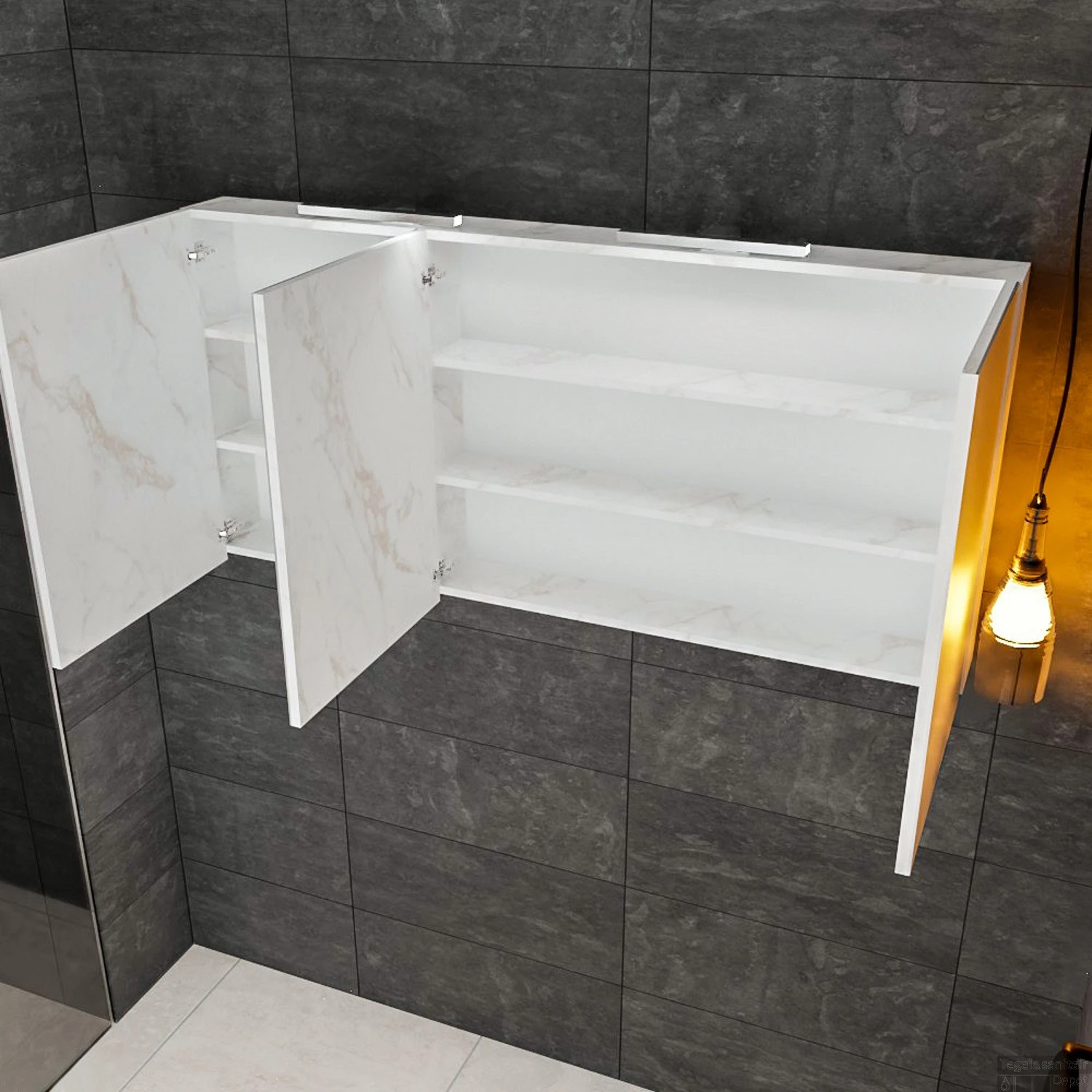 Spiegelkast BWS Valencia 150x70x16 Cm Met Twee Deuren Carrara Mat 6 Spiegelkast BWS Valencia 150x70x16 Cm Met Twee Deuren Carrara Mat - Afbeelding 4