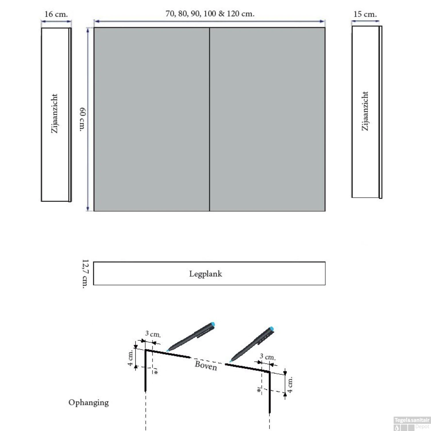 Spiegelkast Sanicare Qlassics 80 Cm 2 Deuren Antraciet 9 Spiegelkast Sanicare Qlassics 80 Cm 2 Deuren Antraciet - Afbeelding 7