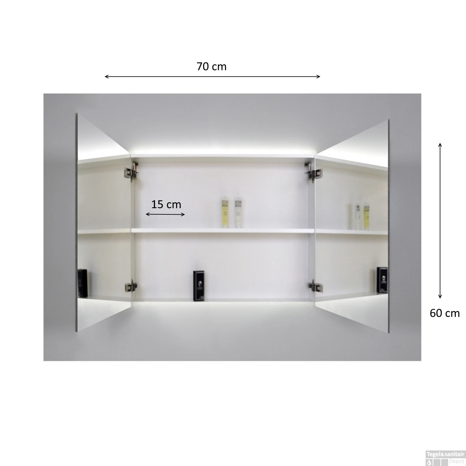 Spiegelkast Sanicare Qlassics Ambiance 70 Cm 2 Deuren Alu-Look 10 Spiegelkast Sanicare Qlassics Ambiance 70 Cm 2 Deuren Alu-Look - Afbeelding 8