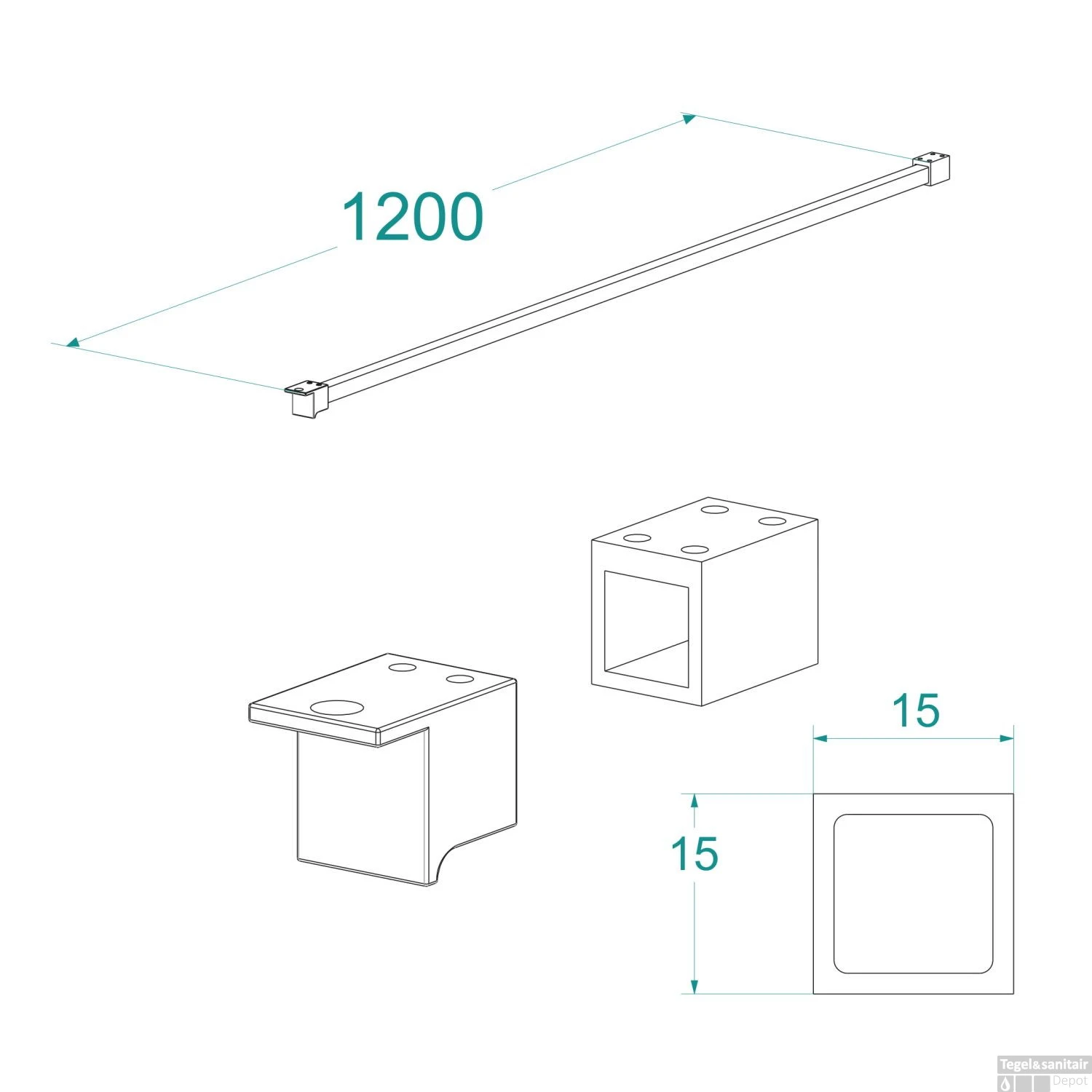 Stabilisatiestang Wiesbaden Square 120 Cm Compleet Mat Zwart 4 Stabilisatiestang Wiesbaden Square 120 Cm Compleet Mat Zwart - Afbeelding 2