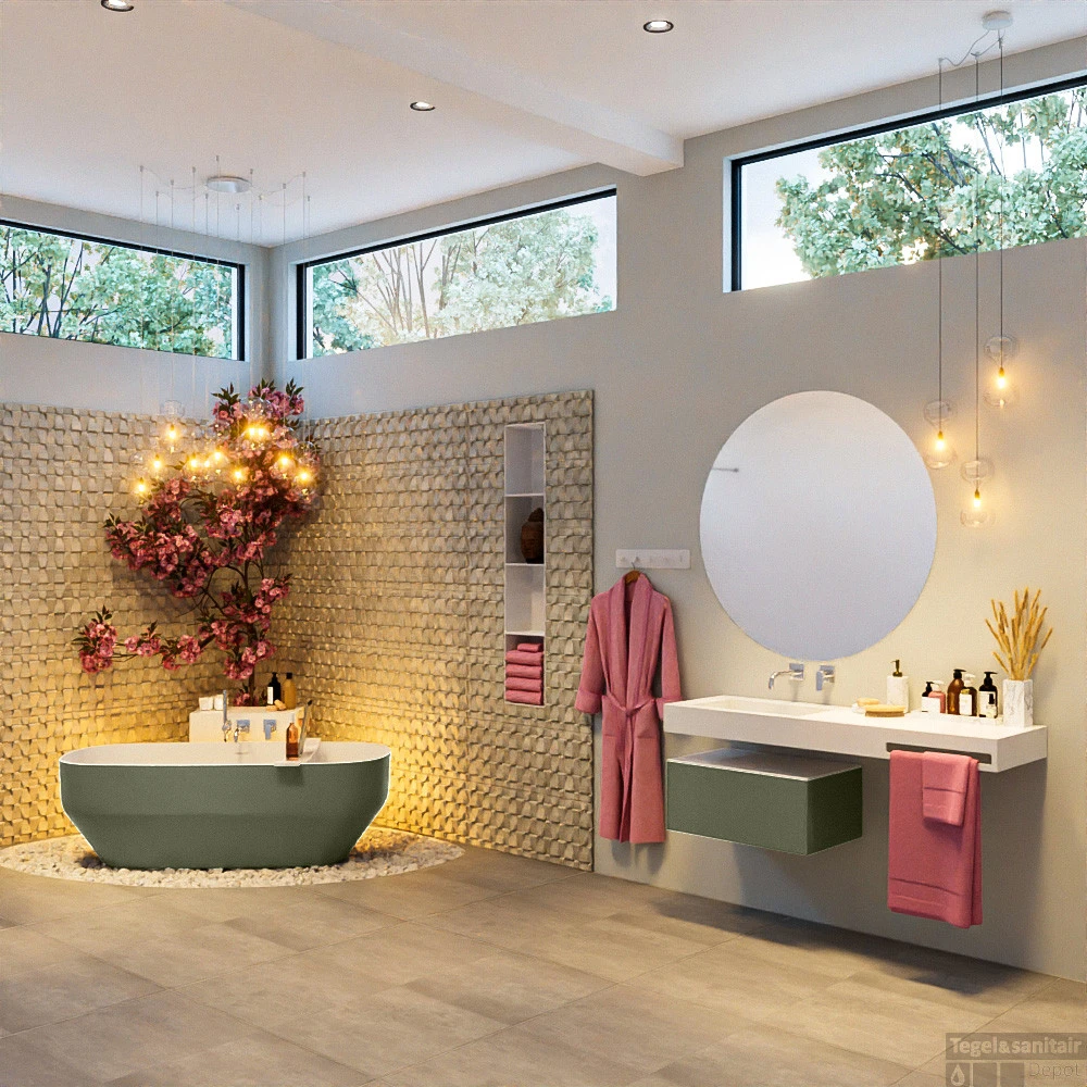 STONE Vrijstaand Bad 170x75cm Kleur Army / Talc 4 STONE Vrijstaand Bad 170x75cm Kleur Army / Talc - Afbeelding 2