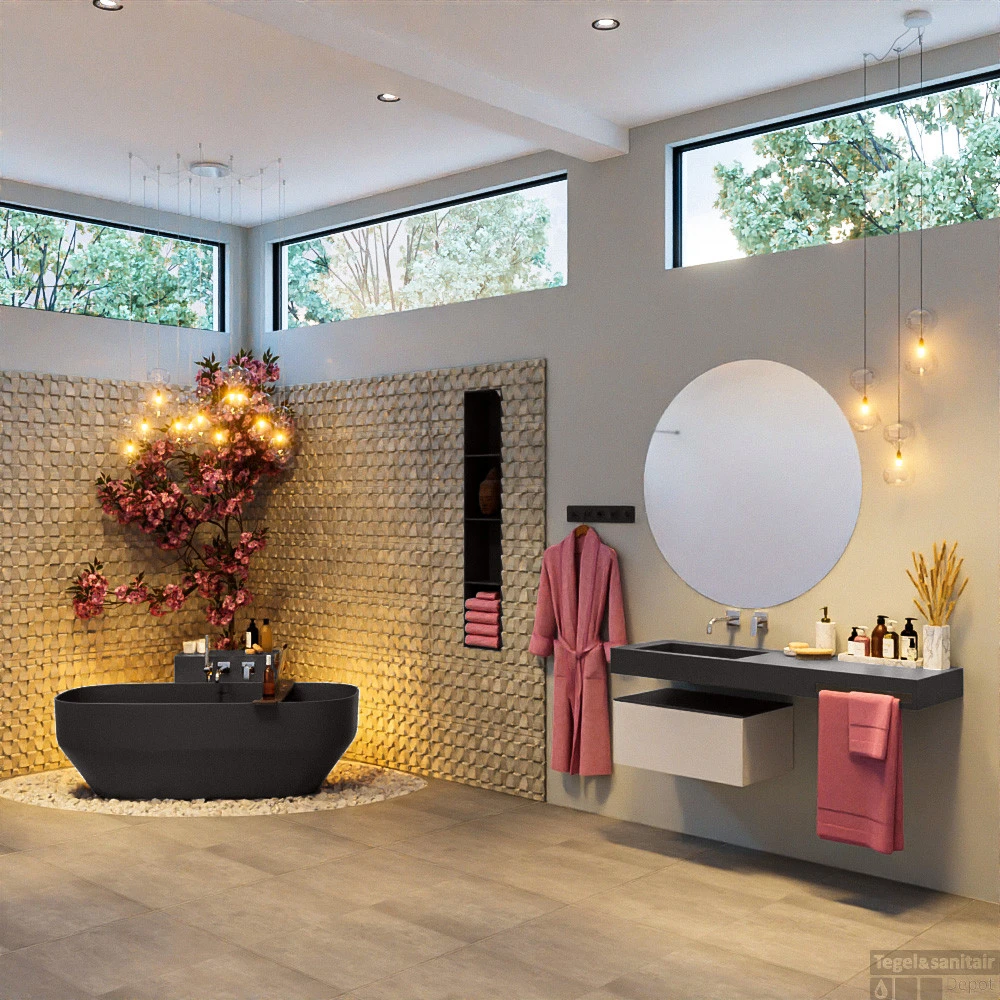 STONE Vrijstaand Bad 170x75cm Kleur Dark Grey / Dark Grey 4 STONE Vrijstaand Bad 170x75cm Kleur Dark Grey / Dark Grey - Afbeelding 2