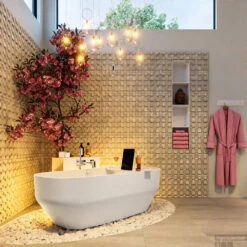 STONE Vrijstaand Bad 170x75cm Kleur Talc / Talc -Sealkin Badkamermeubilair Winkel stone 4 00002