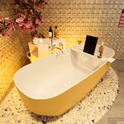 STONE Vrijstaand Bad 170x75cm Kleur Ocher / Talc -Sealkin Badkamermeubilair Winkel stone 5 00014