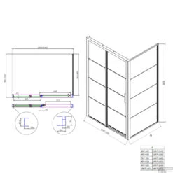 Douchecabine Boss & Wessing Frame Met Schuifdeur En Vaste Wand Links Helder Glas 130x200 Cm Mat Zwart -Sealkin Badkamermeubilair Winkel tech 130l