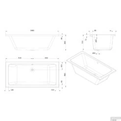 Whirlpool Boss & Wessing Dahlia Silent 1 190x90cm Enkel Systeem -Sealkin Badkamermeubilair Winkel technische tekening dahlia 190x90 tech