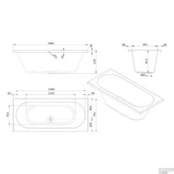 Whirlpool Boss & Wessing Urby Silent 2 170x75cm Enkel Systeem -Sealkin Badkamermeubilair Winkel technische tekening urby 170x75 tech 3