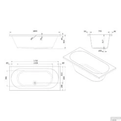 Whirlpool Boss & Wessing Urby Silent 1 190x90cm Enkel Systeem -Sealkin Badkamermeubilair Winkel technische tekening urby 190x90 tech 1
