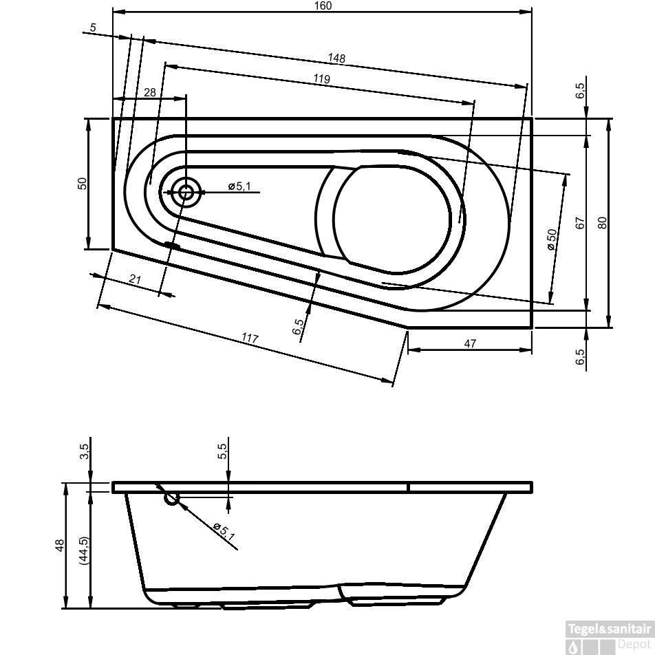 Ligbad Riho Delta 160 X 80 Cm LINKS Wit 4 Ligbad Riho Delta 160 X 80 Cm LINKS Wit - Afbeelding 2