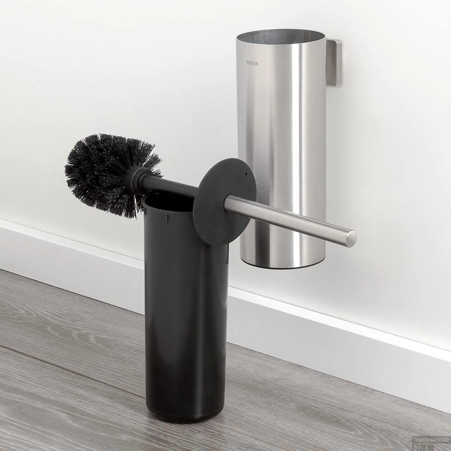 Tiger Dock Toiletborstel Met Houder Wandmodel RVS Geborsteld 9x11x38 Cm - Afbeelding 3