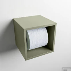 MONDIAZ Easy Toiletrolhouder CUBE 160 Solid Surface 16x16cm Kleur Army. Geschikt Voor Op En Inbouw.