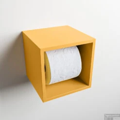 MONDIAZ Easy Toiletrolhouder CUBE 160 Solid Surface 16x16cm Kleur Ocher. Geschikt Voor Op En Inbouw.