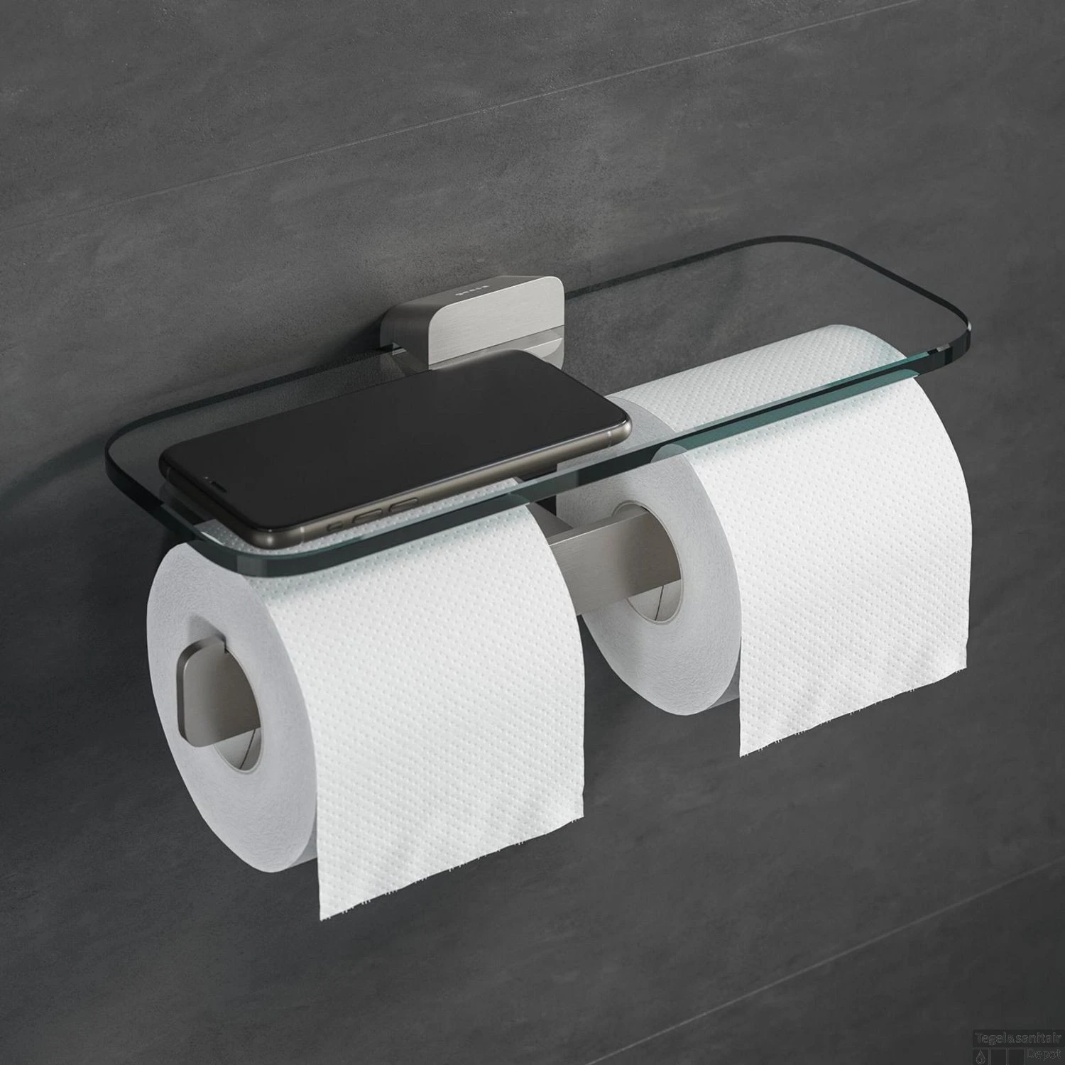 Toiletrolhouder Dubbel Geesa Shift Met Planchet Geborsteld RVS 7 Toiletrolhouder Dubbel Geesa Shift Met Planchet Geborsteld RVS - Afbeelding 5