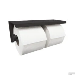 Toiletrolhouder Wiesbaden Dubbel Met Plateau Legplankje Mat Zwart