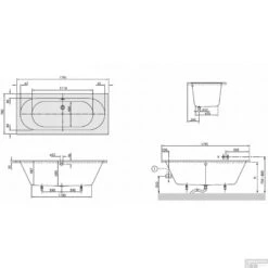 Villeroy & Boch O.Novo Bad Rechthoek Duo 180x80 Cm Wit -Sealkin Badkamermeubilair Winkel uba180cas2v01 techtekening