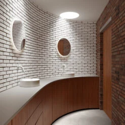 Clou Vale Rond Fontein Zonder Kranenbank Met Geïntegreerde Afvoer Wit Mat Keramiek 22 Cm -Sealkin Badkamermeubilair Winkel vale 22cm round white bricks 01a higher cabinet 1