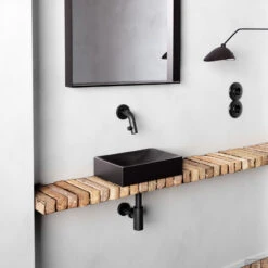 Clou Vale Fontein Zonder Kranenbank Met Geintergreerde Afvoer Mat Zwart Keramiek 28 Cm